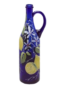 Бутылка 1 литр с ручкой синее стекло ручная роспись - фото 24070