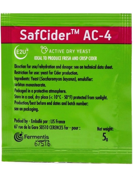 Дрожжи для сидра Fermentis "Safcider AC-4" 5 гр. - фото 23854